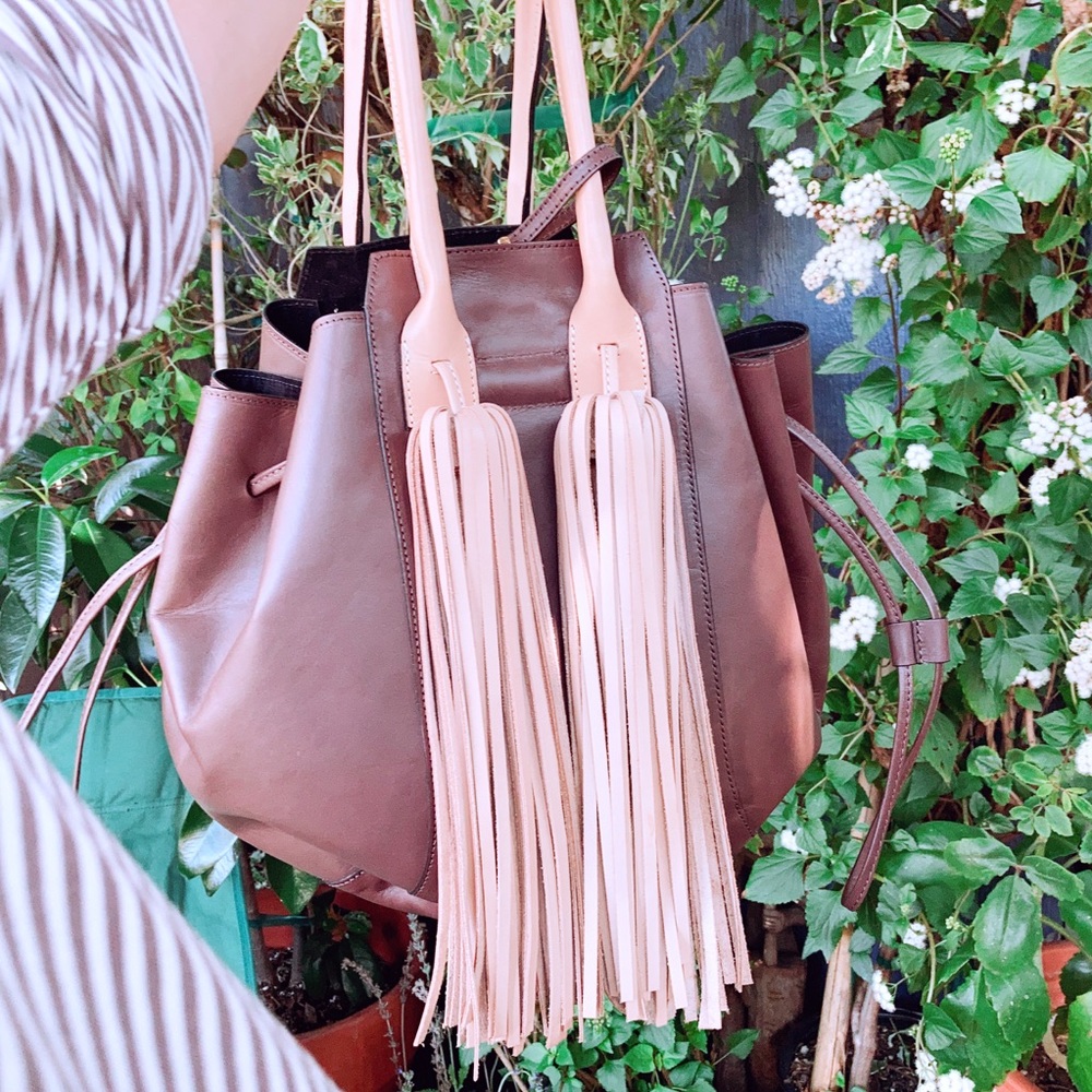 New Valentina Fiore Italian Leather Tote Bag With Large Gorgeous Fringe
